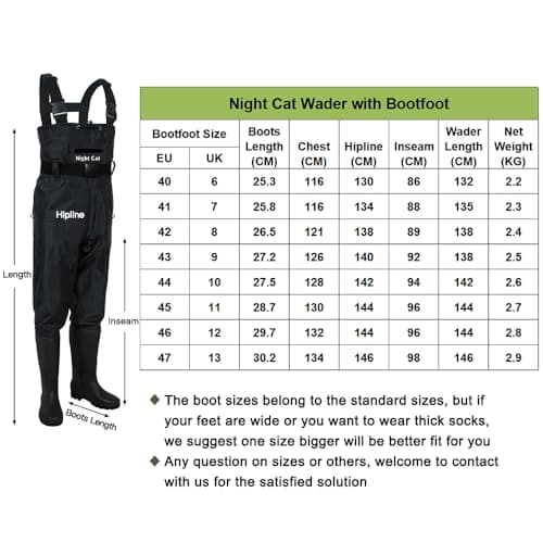 Night Cat Fishing Waders for Men Women Waterproof Hunting Chest Wader with Bootfoot Belt Breathable Lightweight Black Size Men 10 — view 5