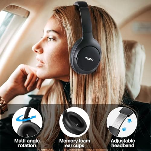 TOZO Hybrid Active Noise Cancelling Headphones, Wireless Over Ear Bluetooth Headset, 60H Playtime, Hi-Res Audio Custom EQ via App Deep Bass Comfort Fit Ear Cups, for Home Office Travel — view 7