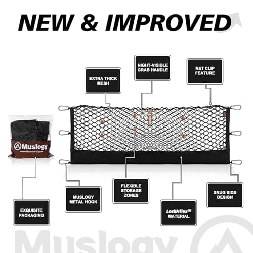 Muslogy Truck Bed Cargo Net Compatible with Chevy Silverado & GMC Sierra 2019-2025 Accessories Storage Organizer Pickup Truck Bed Envelope Style Cargo Net with Heavy Duty Carabiners