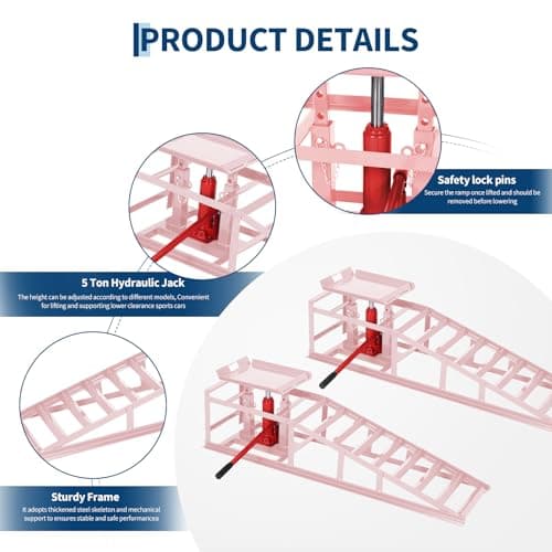 2 Pack Hydraulic Car Ramps for Oil Changes - 11,000 Lbs Capacity Heavy Duty Truck Ramps & SUV Ramps - Low Profile Car Lift with Adjustable Height 9.4" to 13.34" - Durable Steel Vehicle Service Ramps — view 4