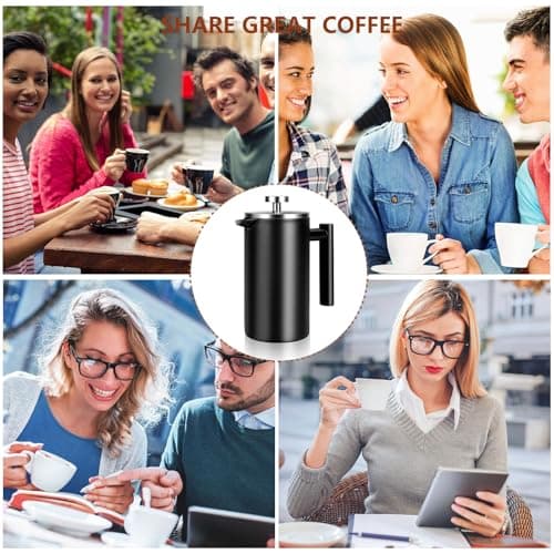 SZHETEFU 34 OZ Large French Press, Premium Stainless Steel Sturdy Insulated French Press Coffee Maker, 4-8 Cups French Coffee Press, Tea Presses for Home Kitchen Caming Loose Tea, Elegant Black — view 4