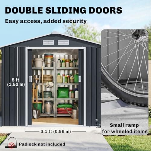 Outsunny 7' x 4' x 6' Garden Storage Shed Outdoor Patio Yard Metal Tool Storage House w/Steel Foundation Kit and Double Doors, Dark Grey — view 3