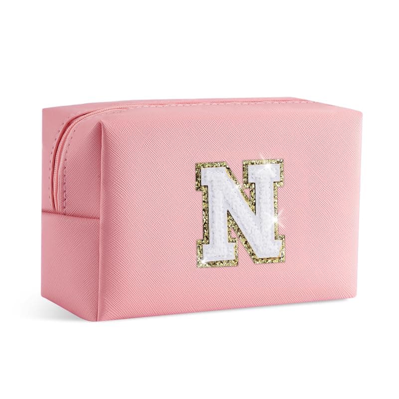 Small Makeup Bags for Women - Waterproof Leather Cosmetic Bag A-Z Personalized Bag Portable Travel Women's Purse Girls Gifts