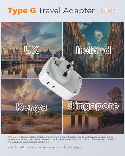 TESSAN UK Adapters for Travel 2 Pack, Type G US to UK Plug Adapter with 4 Outlets 3 USB Charger(1 USB C), Power Adaptor for USA to Ireland Scotland Dubai Hong Kong England British Kenya London