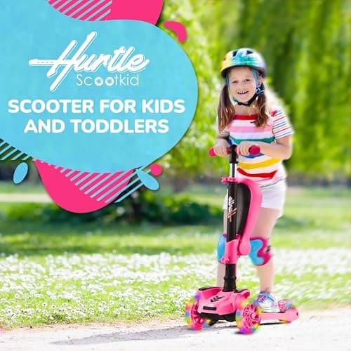 Hurtle Kids Scooter, 3 Wheel Scooter for Kids, Foldable Kick Scooter for Child & Toddlers Ages 3-12, Adjustable Height and LED Light Up Wheels — view 2