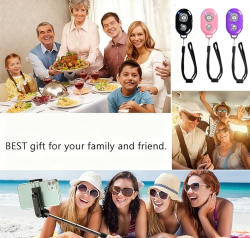 Cellphone Remote Shutter for Smartphones and Tablets, AOQIYUE Wireless Camera Remote Control Compatible with iPhone/Android Cellphone Wrist Strap Included (Black-Pink-Purple) — view 5