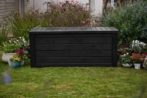 Keter Westwood 150 Gallon Resin Large Outdoor Storage Box for Patio Furniture, Outdoor Cushions, Garden Tools and Pool Floats, Dark Grey — view 3