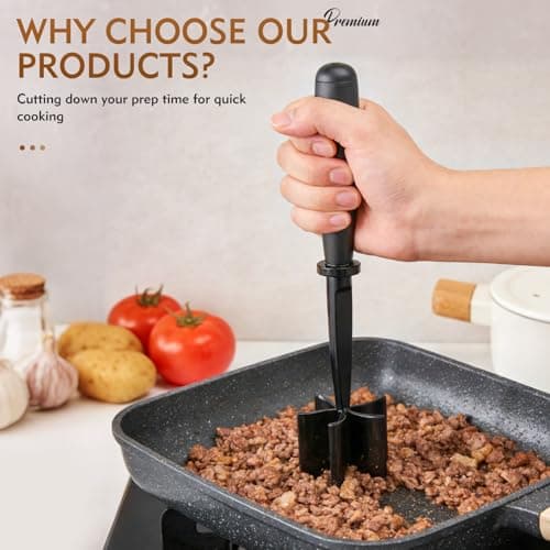 ZASZO Meat Masher, Ground Beef Chopper Tool with 5 Curve Blades & Ergonomic Non-Slip Handle, Nylon Hamburger Smasher Tool Heat Resistant Non Stick(Black) — view 4