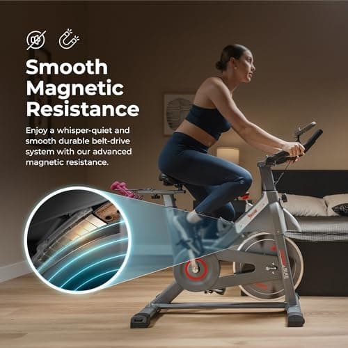 Sunny Health & Fitness Smart Indoor Cycling Magnetic Resistance Exercise Bike, Cardio Workout for Home, Pulse Sensor, with Dumbbell Holder, Bluetooth Connectivity and SunnyFit App - SF-B123033