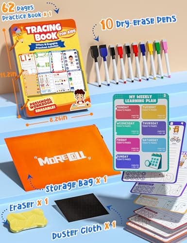 Preschool Learning Activities Educational Workbook, 62 Reusable Pages Pre Kindergarten Workbooks, Number Letter Tracing Books for Kids, Autism Learning Materials, ABC Busy Book for Kids Ages 3-7 — view 5