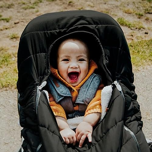 JJ Cole Winter Baby Car Seat Cover - Winter Car Seat Cover for Baby Seat or Stroller - Infant Car Seat Covers with Warm Sherpa Lining - Black — view 3