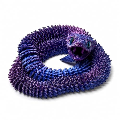Articulated Crystal Snake – 3D Printed Flexible Snake Figurine, 58 cm (23 in) Poseable Serpent with Movable Mouth, Realistic Eyes, Fantasy Desk Decor (Ages 14+), (Purple)
