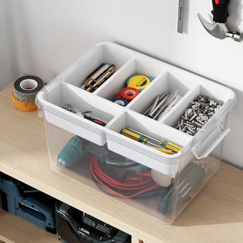 HOMETUK 80Qt Stackable Storage Bins with Lids & Trays, Clear Plastic Latching Boxes Organizers with Dividers Portable 20Gal Containers for Arts & Crafts, Home and Car Trunk Organization, 4Pack — view 6