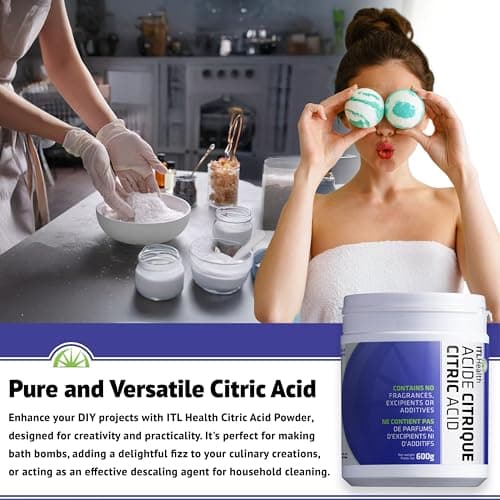 ITL Health Citric Acid Powder 600g - Pure, Food-Grade Quality for DIY Bath Bombs, Descaling & Household Cleaning, Non-GMO, Cleaner, Natural Ingredient for Cooking & a Variety of Home Uses