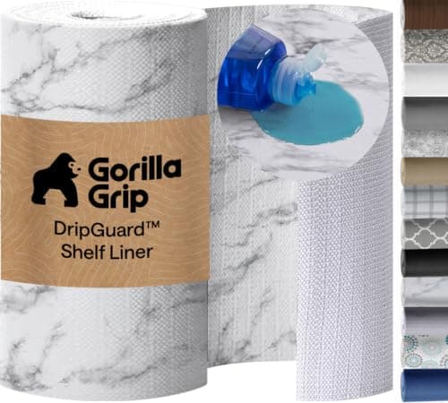 GORILLA GRIP DripGuard Drawer and Shelf Liner for Cabinet, Slip Resistant Non Adhesive Protection for Kitchen, BPA Free Smooth Surface Plastic Liners for Cabinets, Bathroom Drawers, 12x20, Marble