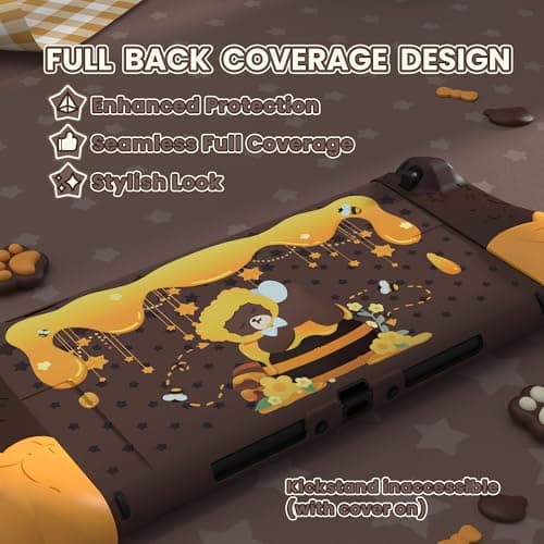 PlayVital Good Night Bear Dockable Case for Nintendo Switch 2 with Stand | Split Design Silicone Joycon Grips, PC Console Hard Shell, 2 Joystick Caps | Cute Protective Cover Bundle – Brown — view 3