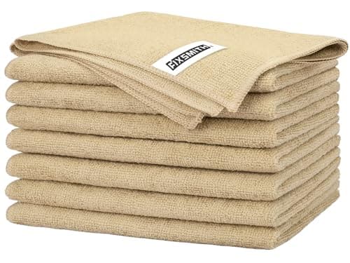 FIXSMITH Beige Microfiber Cleaning Cloth -Pack of 8, Highly Absorbent Cleaning Rags, 16"X12" All Purpose Cleaning Towels for Housekeeping, Kitchen, Car, Lint Free and Reusable Microfiber Towels