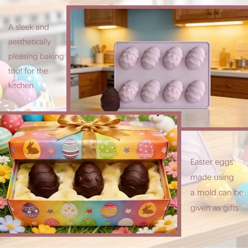 GARBODIY 8 Cavity Easter Egg Silicone Mold, Food Grade Non-Stick Baking Mold for Mousse Cake, Chocolate, Pudding, Jelly, DIY Oskrieel Soap, Easter Dessert Making (2Pack) — view 2