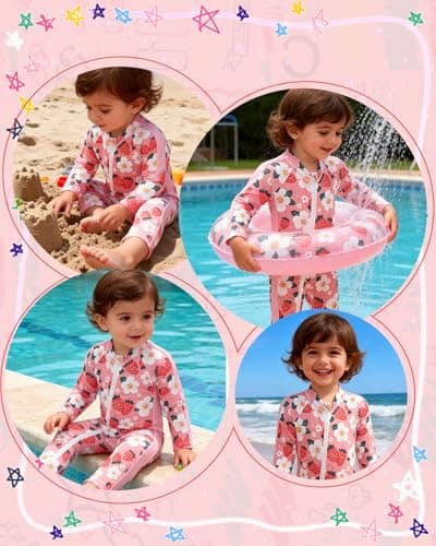 babygoal Baby Toddler One Piece Rash Guard UPF 50+ Sun Protection Full Body Bathing Suit Swimsuit Long Sleeve Zipper for Boys Girls YZFH03-12-18M-CA Strawberry — view 4