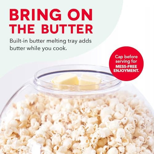Dash SmartStore Deluxe Stirring Popcorn Maker - Hot Oil Electric Popcorn Popper with Butter-Warming Tray, Clear Serving Bowl, Storage Lid & Measuring Cup - 24 Cups, Aqua — view 6