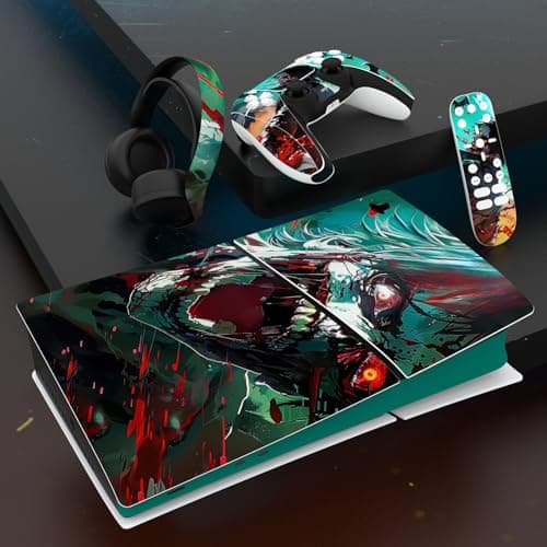 PlayVital Full Set Skin Sticker for ps5 Slim Console Digital Edition (The New Smaller Design), Vinyl Skin Decal Cover for ps5 Controller & Headset & Charging Station & Media Remote - Raging Zombie — view 4
