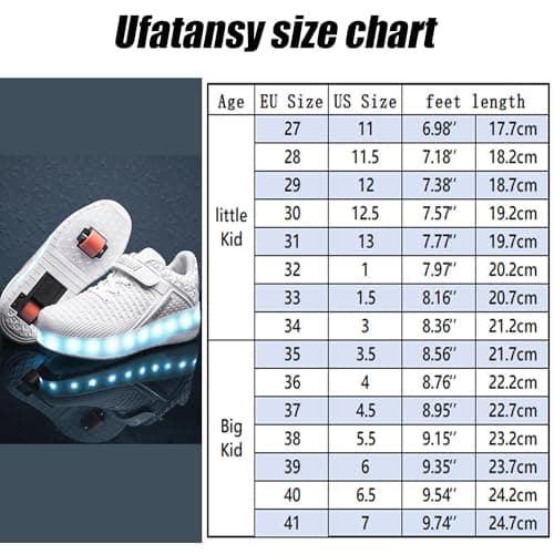 Ufatansy Roller Shoes Girls Sneakers Boys Roller Skate Shoes Kids Skateboarding Shoes USB Charging Light Up Fashion Wheels Roller Skates?3 Little Kid? White — view 5