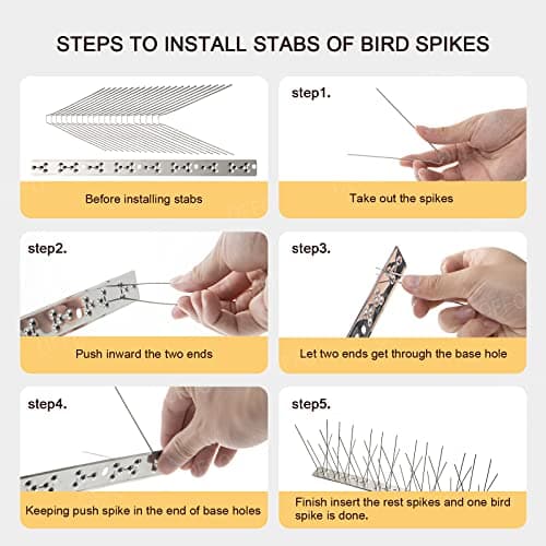 OFFO Bird Spikes with Stainless Steel Base, Durable Bird Repellent Spikes Arrow Pigeon Spikes Fence Kit for Deterring Small Bird, Crows and Woodpeckers, Covers 3.4 Feet(1.04m) — view 4