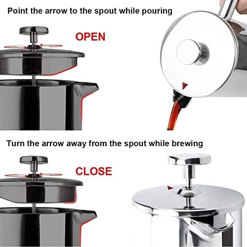 Secura French Press Coffee Maker, 304 Grade Stainless Steel Insulated Coffee Press with 2 Extra Screens, 34oz (1 Litre), Silver — view 5
