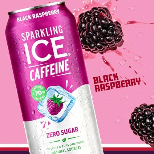 Sparkling Ice Caffeine Black Raspberry Sparkling Water with Caffeine, Zero Sugar, with Antioxidants and Vitamins,16 fl oz Cans (Pack Of 12) — view 6