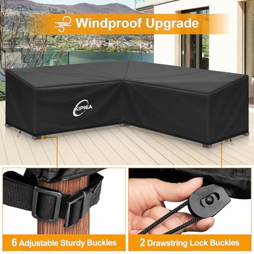 Kipiea 600D V-Shape Outdoor Patio Furniture Covers Waterproof, Outdoor Sectional Cover Windproof, Patio Sectional Sofa Cover Anti-UV, No Tears & No Fading (85"/85"L x 33.5"D x 31"H) Black — view 4