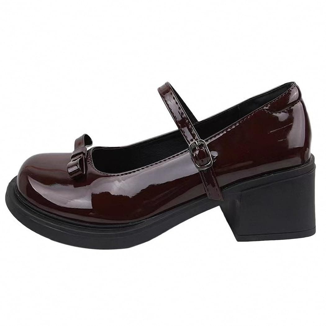 Womens Platform Mary Janes Shoes Sweet Toe Ankle Lolita Gothic Pumps Chunky Patent Leather — view 9