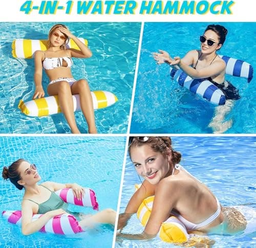 Inflatable Pool Float Hammock for Adults – 4-in-1 Floating Water Lounger with Headrest & Footrest – Portable Mesh Floatie for Pool, Beach, Lake – Rose & White Striped Water Hammock Chair — view 4