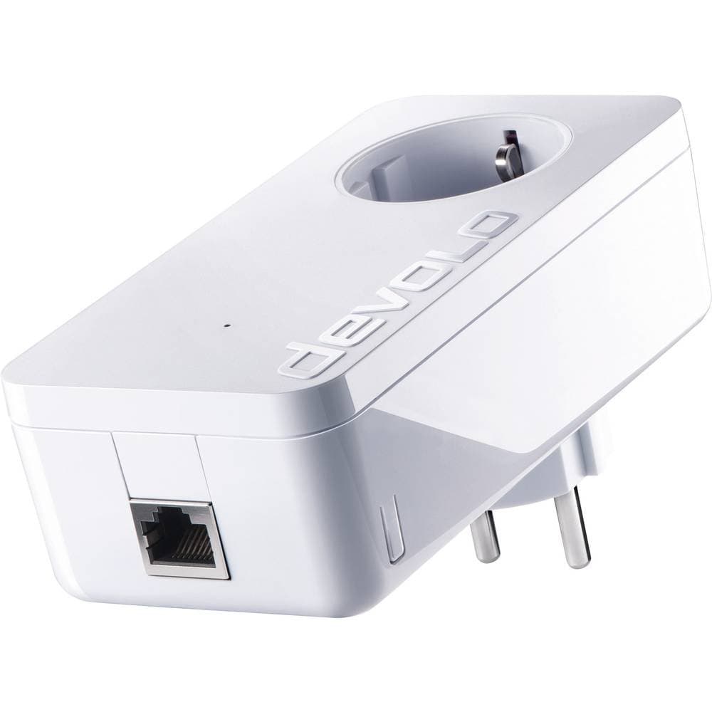 Devolo dLAN 1200+ (Internet de 1200 Mbit/s a través de la toma de corriente eléctrica, 1 puerto LAN, 1 adaptador Powerline, toma de corriente eléctrica integrada, adaptador de red PLC) color blanco