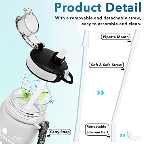 Enerbone 32 oz Water Bottle, Leakproof BPA & Toxic Free, Motivational Water Bottle with Times to Drink and Straw, Fitness Sports Water Bottle with Strap for Office, Gym, Outdoor Sports, Gray-Black — view 4