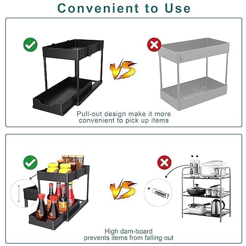 2-PACK Under Sink Organizers and Storage with Sliding Drawer, 2-Tier Bathroom Under Sink Shelf Rack,Multi-Functional Cabinet Storage Space Saver For Kitchen/Bathroom/Bedroom/Office. — view 3