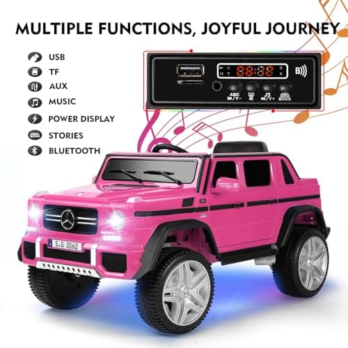 Ride On Cars, Licensed Mercedes-Benz Maybach G650S, 12V7AH Battery Powered Toy Electric Car for Kids W/LED Underglow Lights,Remote Control, 2 Motors, 3 Speeds, Music, Bluetooth,Horn, Rose Pink — view 3