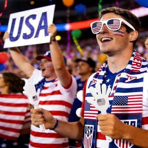 2026 World Cup Merch Soccer Fan Kit 6Pcs USA Soccer Fan Gear Set with American Flag, Glasses, Face Paint, Wristband, Clappers, Scarf - for Stadiums, Watch Parties, Patriotic Day 250 Anniversary — view 3