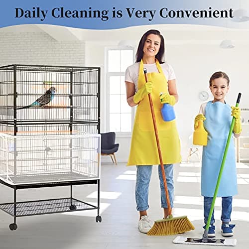 Large Bird Cage Cover, Daoeny Bird Cage Seed Catcher, Adjustable Soft Airy Nylon Mesh Net, Birdcage Cover Skirt Seed Guard for Parrot Parakeet Macaw African Round Square Cages (White) — view 6