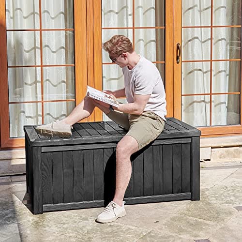 YITAHOME 120 Gallon Outdoor Storage Deck Box, Large Resin Patio Storage for Outdoor Pillows, Garden Tools and Pool-Supplies, Waterproof, Lockable (Black) — view 2