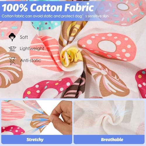 Dog Pajamas Comfy Dog Clothes for Small Dogs, 100% Cotton Dog Pjs Stretchy Breathable, Comfy Soft Pet Onesie Designed for Extra Small Sized Dogs Boy Girl Pet Jammies Outfits (Donuts, Large) — view 4