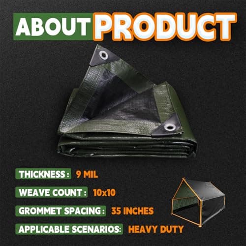 RAINDEWAY Small Tarps 3x3 Feet(2 Pack),Tarp Waterproof,Easy Tie Down,9Mil Thick Finished Size,Multipurpose Protective Cover with Metal Grommets and Reinforced Edges,Green/Black — view 5