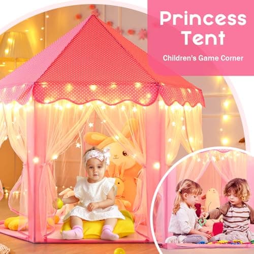 Monobeach Princess Tent Girls Large Playhouse Kids Castle Play Tent with Star Lights Toy for Children Indoor and Outdoor Games, 55'' x 53'' (DxH) — view 4