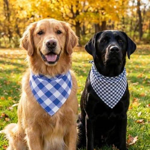 Dog Bandanas 1 Pack; Cotton Linen Blue Bandana Plaid for Large Dogs; Soft Breathable Dog Accessories; Classic Dog Apparel & Accessories(Blue Gingham,) — view 5