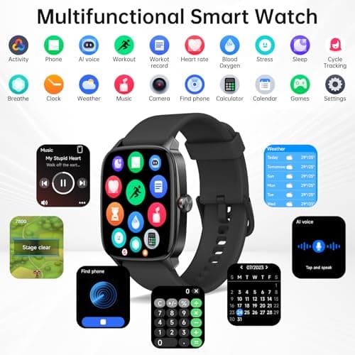 Smart Watch for Men Women, Bluetooth Call Smartwatch with AI Voice, 1.85" HD DIY Dial Fitness Watch, Heart Rate/SpO2/Steps/Sleep Monitor, 100+ Sports Modes, IP68 Waterproof Watch for Android iOS — view 3