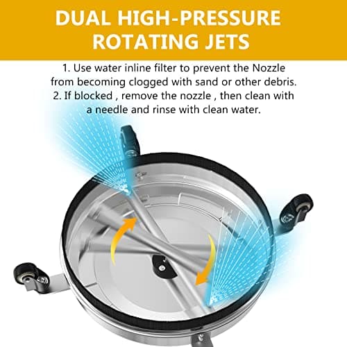 EVEAGE 15.5" Pressure Washer Surface Cleaner, Power Washer Surface Cleaner with 4 Wheels, Stainless Steel Housing Power Washer Accessories with 2 Extension Wand, 2 Replacement Nozzles, 4000 PSI — view 3