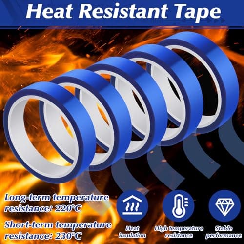 5 Rolls Heat Resistant Tape 0.8 Inch x 98 Ft Blue Sublimation Tape High Temperature Resistant Blue Tape, Heat Transfer Tape for Sublimation Printer Electronic Soldering, No Residue — view 3