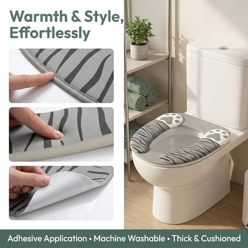 Warmer Soft Toilet Seat Cushion, Toilet Seat Cover Washable,Padded for Toilet Seat,Back Adhesive Installation Easy Reusable for Home-Gray — view 3