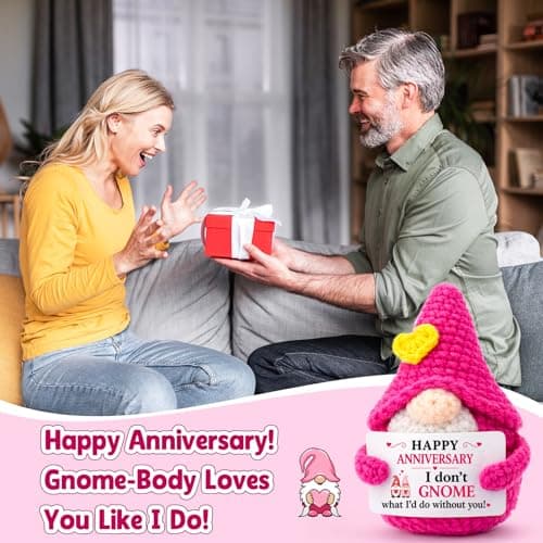 XgiftCreat Gifts for Anniversary Women Men - Funny Crochet Anniversary Gnome Gift for Couples Husband Wife Him Her Boyfriend Girlfriend Parents Wedding Marriage Romantic Gifts, Happy Anniversary — view 4