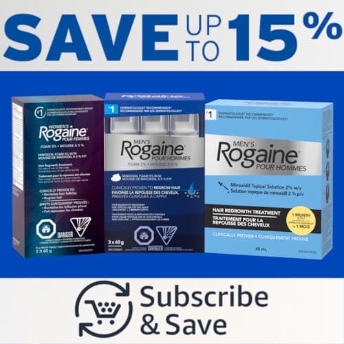 Rogaine Men's Hair Regrowth Treatment with 5% Minoxidil Foam - Clinically Tested for Male Pattern Baldness - 3-Month Supply, Quick-Dry Formula, 3x 60g Canisters