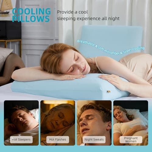 SAPHREAS Cooling Gel Memory Foam Pillow for Sleeping, Standard Size 4In Cool Bed Pillow for Side, Back and Stomach Sleepers, Removable & Machine Washable, Blue — view 3